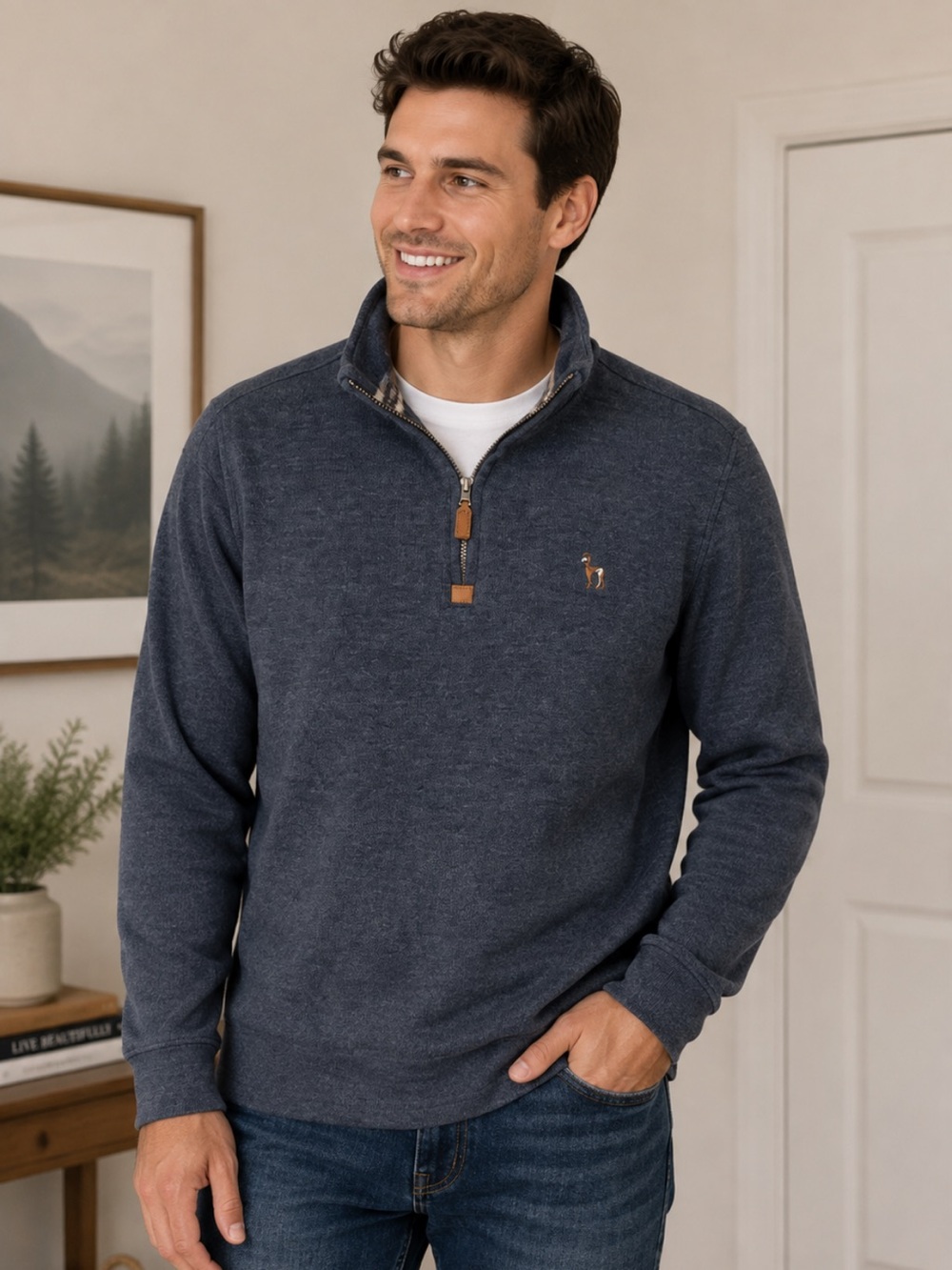 Men's Quarter-Zip Sweater in Heather Navy